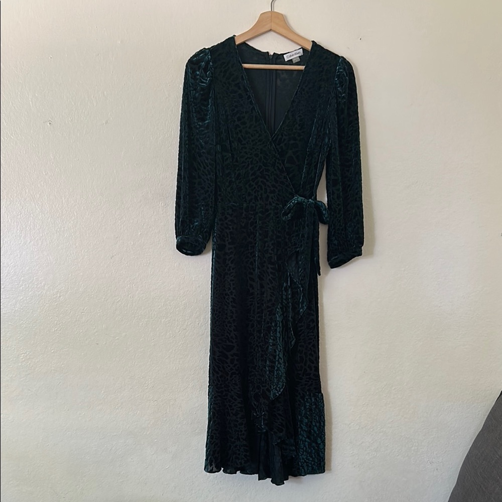 Calvin Klein Long Sleeve Wrap Dress in Teal Sz 2
